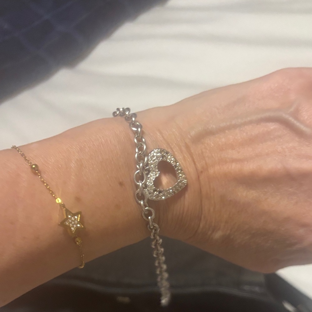 Silver Heart Charm Chain Bracelet - Sparkling Pavé Heart